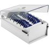 Acrimet Index Business Card Size File Holder Organizer Box Metal Base Heavy Duty (AZ Index Cards and Divider Included) (White Color with Clear Crystal Plastic Lid Cover)