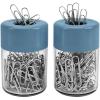 Acrimet Magnetic Paper Clip Holder Dispenser, Round Design, 100 Regular Paper Clip Capacity (Clear Crystal Base/ Blue Magnetic Lid) (2 pack)