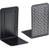 Acrimet Metal Bookends, Jumbo Size 9″ H x 4″ W x 4-1/2″ D, Non-Skid Book Stand for Shelves, Heavy Duty Book Stopper, Silver, 1 Pair(Black Bookend With Silver Design)