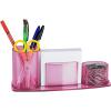 Acrimet Millennium Desktop Organizer Holder for Pen, Pencil, Clip, Paper and Desk Accessories (Plastic) (Paper Included) (Clear Pink Color)