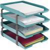 Acrimet Traditional 4 Tier Letter Tray, Front Load Design, A4 Letter Size, Desktop Organizer (Plastic) (Solid Green Color)