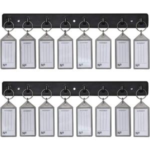 Acrimet Key Tag Rack w/ 8 Keyring Tags (Self-Adhesive Key Storage Rack) (2 Pack) (Black with Smoke Color)