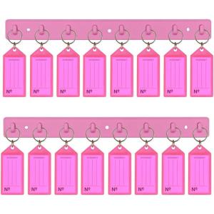 Acrimet Key Tag Rack w/ 8 Keyring Tags (Self-Adhesive Key Storage Rack) (2 Pack) (Pink with Clear Pink Color)