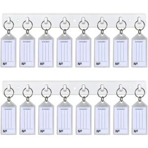 Acrimet Key Tag Rack w/ 8 Keyring Tags (Self-Adhesive Key Storage Rack) (2 Pack) (White with Crystal Color)
