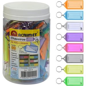 Acrimet Plastic Key Tag with Metal Ring and Label Window (Assorted Colors) (24 Pack)(60 Pack)