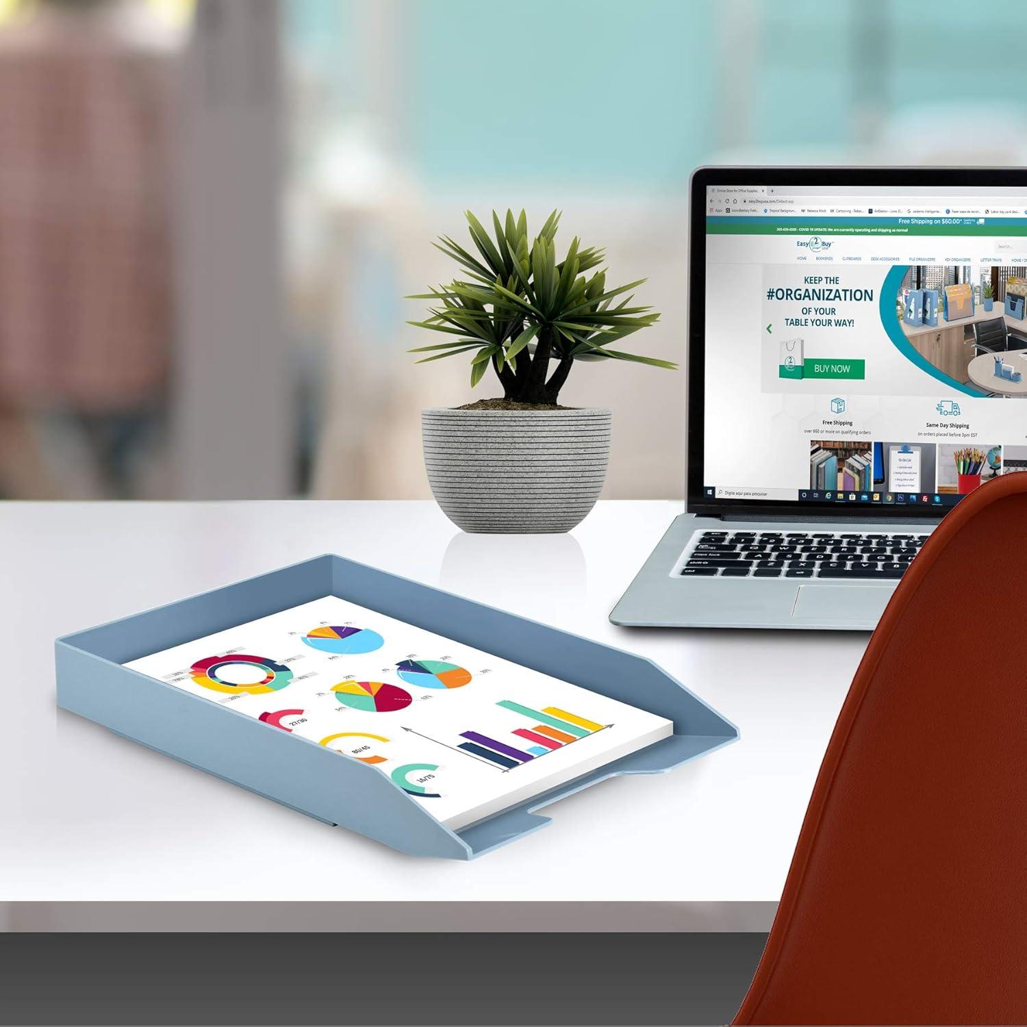 imageAcrimet Stackable Letter Tray Front Load Letter Size Plastic Solid Blue Color 1 Unit14 x 98 x 17