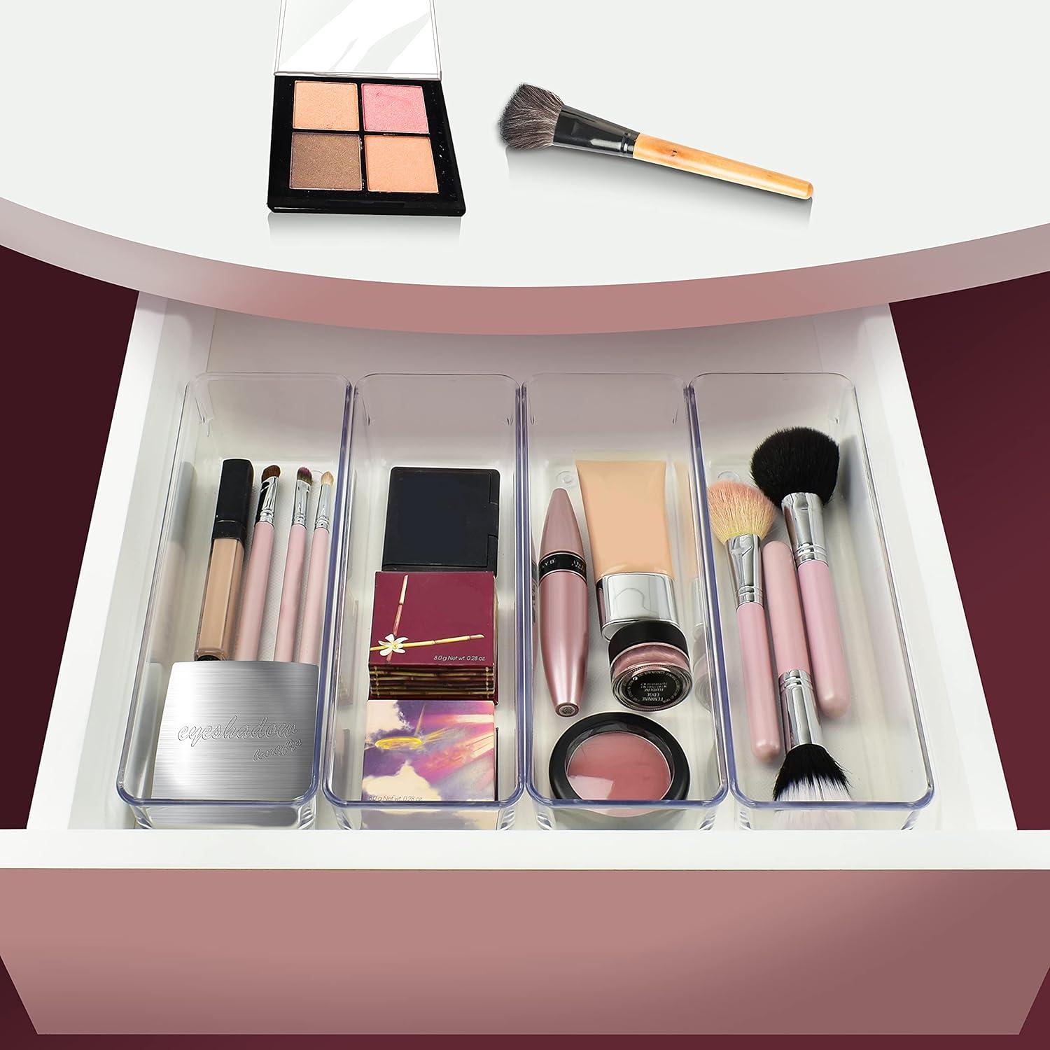 imageAcrimet Drawer Organizer Modular Box Tray Storage Bins for Office Home Makeup Kitchen Junk Drawer 4 Pieces Clear Crystal Plastic Pack of 2