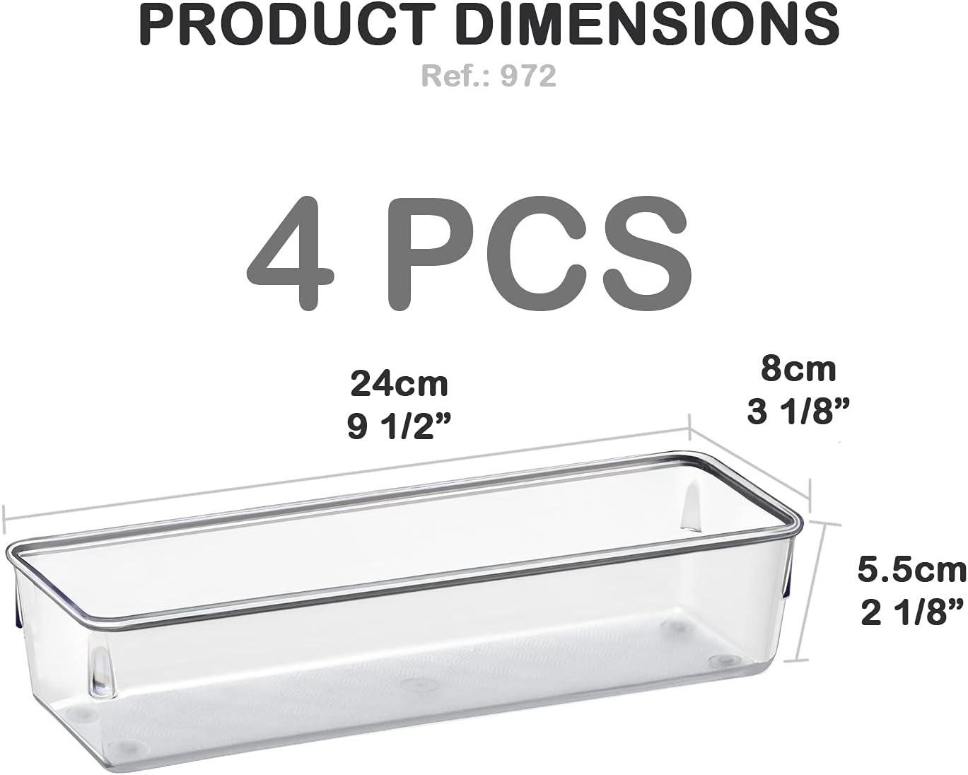 imageAcrimet Drawer Organizer Modular Box Tray Storage Bins for Office Home Makeup Kitchen Junk Drawer 4 Pieces Clear Crystal Plastic Pack of 2