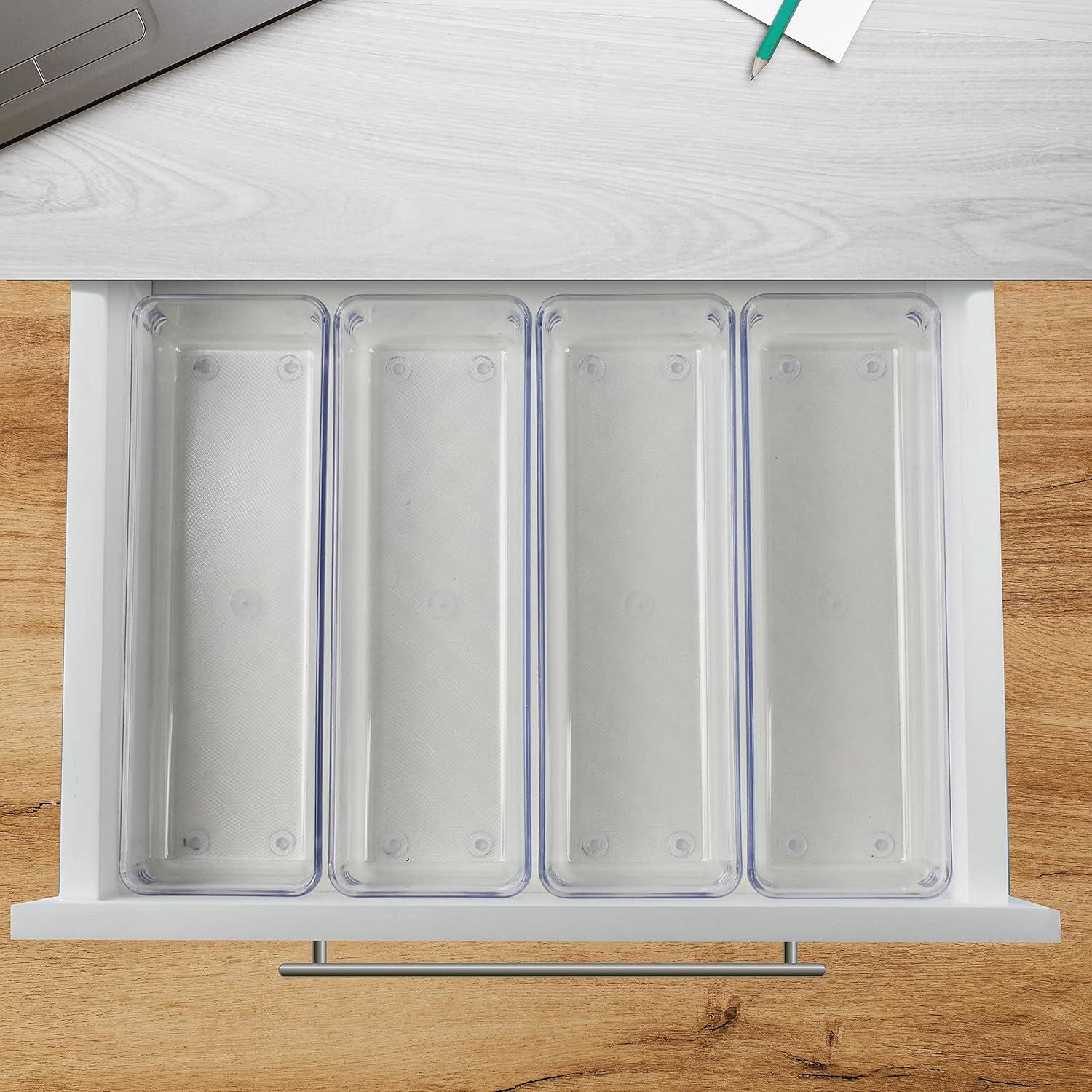 imageAcrimet Drawer Organizer Modular Box Tray Storage Bins for Office Home Makeup Kitchen Junk Drawer 4 Pieces Clear Crystal Plastic Pack of 2
