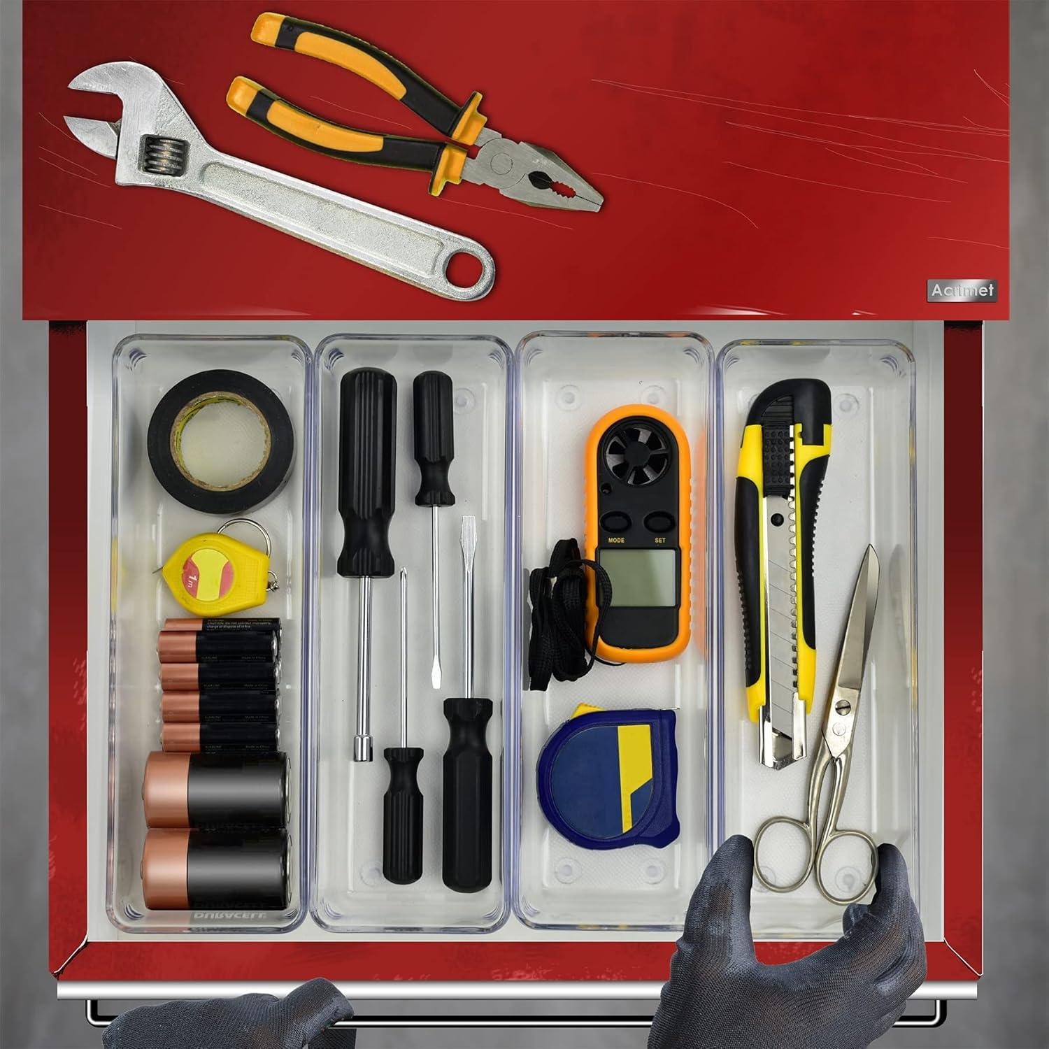 imageAcrimet Drawer Organizer Modular Box Tray Storage Bins for Office Home Makeup Kitchen Junk Drawer 4 Pieces Clear Crystal Plastic Pack of 2