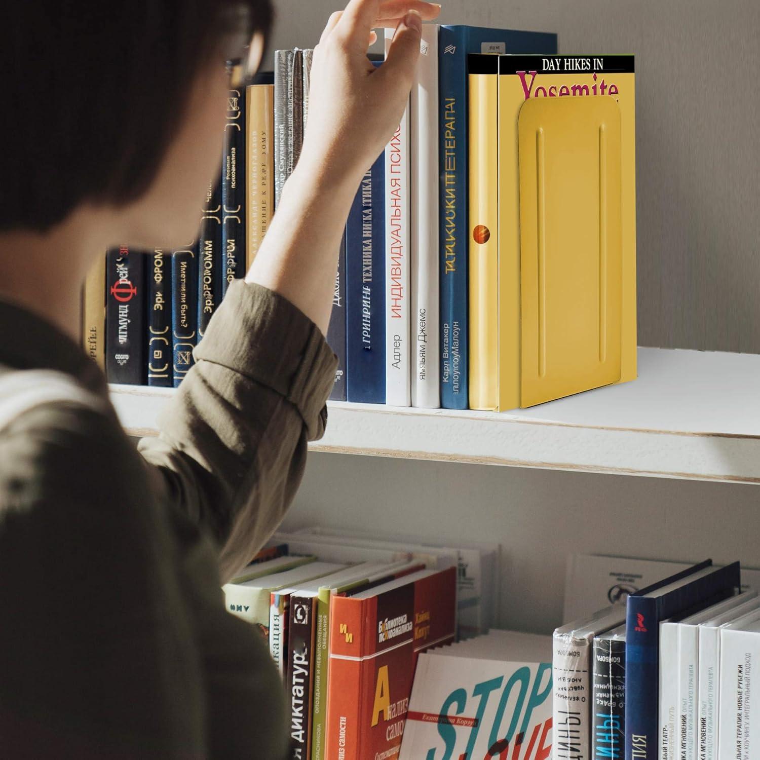 imageAcrimet Metal Bookends Jumbo Size 9quot H x 4quot W x 412quot D NonSkid Book Stand for Shelves Heavy Duty Book Stopper Yellow 1 Pair Pack of 29 H x 4 W x 45 D Pack of 2