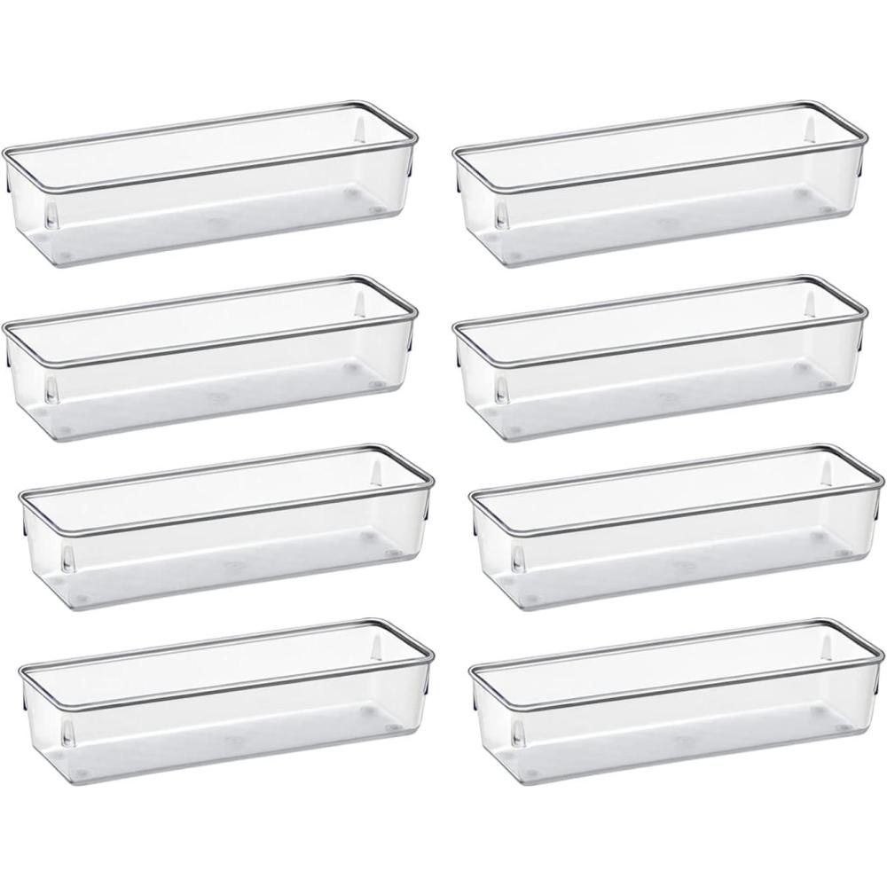 imageAcrimet Drawer Organizer Modular Box Tray Storage Bins for Office Home Makeup Kitchen Junk Drawer  4 Pieces Clear Crystal Plastic Pack of 2