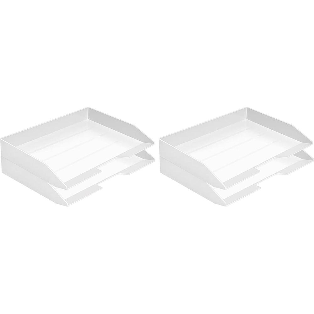 imageAcrimet Stackable Letter Tray 2 Tier Side Load Plastic Desktop File Organizer White Color Pack of 2